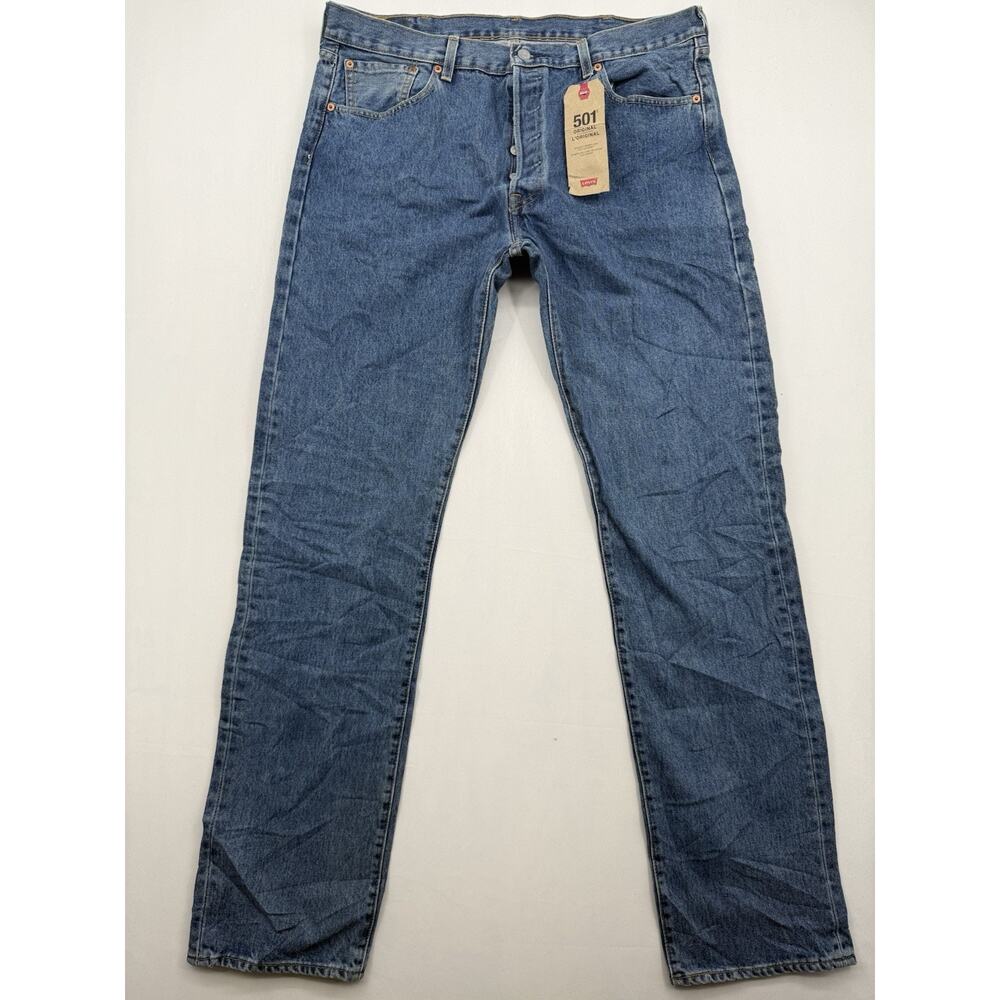 Levi's 501 Straight Regular Fit Blue Denim Jeans Button Fly Men 38/36‎ Brand New
